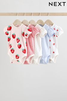 Red Strawberry 100% Cotton Short Sleeve Baby Bodysuits 5 Pack