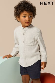 Neutral Linen Grandad Collar Linen Mix Shirt (3mths-7yrs)