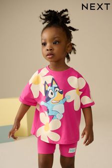 Pink Bluey Short Sleeve T-Shirt and Cycle Shorts Set (12mths-7yrs)