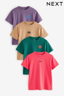 Green/Red/Camel/Purple Short Sleeve Small Graphic T-Shirts 4 Pack (3-16yrs)