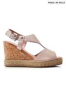 Natural Moda in Pelle Natural Petrina T-Bar Front Wedge Sandals