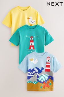 Blue/Yellow Seaside Short Sleeve Appliqué T-Shirts 3 Pack (3mths-7yrs)