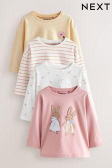 Pink/White 4 Pack Bunny Embroidered Long Sleeve T-Shirts (3mths-7yrs)