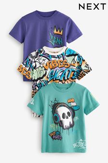 Purple/Green Regular Fit Graphic Short Sleeve 100% Cotton T-Shirts 3 Pack (3-16yrs)