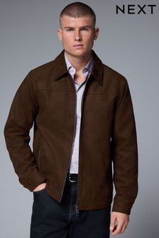 Brown Faux Suede Zip Through Collared Shacket