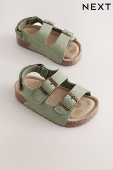 Green Double Buckle Cushioned Footbed Sandals