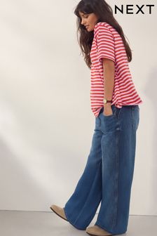 Dark Blue Maternity Wide Leg 100% Cotton Jeans