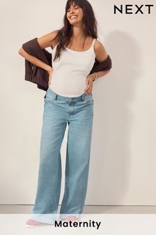 Light Blue Maternity Wide Leg 100% Cotton Jeans