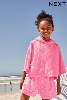 Pink Flower Towelling Beach Co-Ord Hoodie And Shorts Set (3-16yrs)