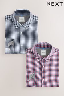 Blue Gingham/Red Gingham Easy Iron Oxford Shirts 2 Packs