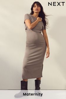 Mocha Brown Maternity Nursing Shelf Dress