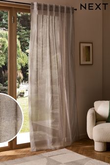 Natural Natural Linen Look Voile Hidden Tab Top Unlined Sheer Panel Curtains