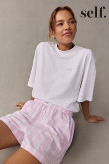 Ecru/Pink Stripe self. 100% Cotton Short Set Pyjamas