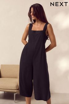 Black Linen Blend Jumpsuit