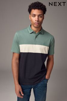 Dark Green 100% Cotton Short Sleeve Button Up Block Polo Shirt