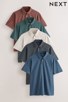 Grey / Blue / Green / Red / Stone Short Sleeve Jersey Polo Shirts 5 Pack