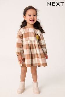 Cinnamon Brown 100% Cotton Embroidered Check Dress (3mths-8yrs)