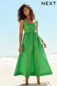 Green Square Neck Maxi Summer Jersey Dress