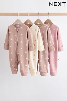 Brown/Pink Two Way Zip 100% Cotton Baby Sleepsuits (0mths-3yrs)