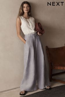 Lilac Purple Textured Linen Wide Leg Trousers