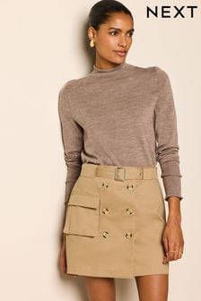 Brown Belted Mini Skirt