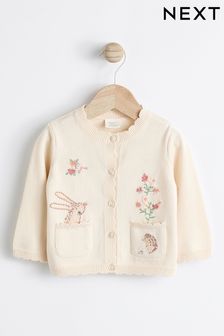 Cream/White Bunny Embroidered Baby Knitted Cardigan (0mths-3yrs)