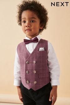 Plum Purple Check Waistcoat Set With Shirt And Bow Tie (3mths-7yrs)