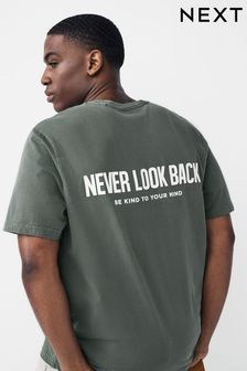 Green 'Never Look Back' Back Print T-Shirt