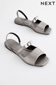 Pewter Metallic Peep Toe Bow Slingback Sandals