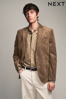 Neutral Brown Textured Corduroy Blazer