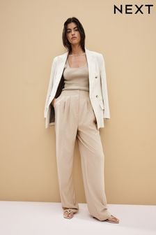 Stone Tailored Front Pleat Straight Trousers
