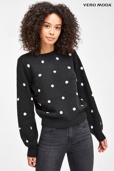stone polka dot balloon sleeve cardigan