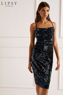 lipsy sequin square neck cami dress