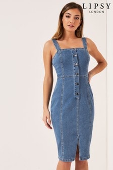 lipsy denim pinafore dress