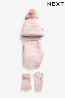 Pink Soft Ribbed Hat, Gloves And Scarf Set (3-16yrs)