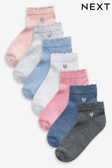 Multi 7 Pack Cotton Rich Embroidered Cushioned Sole Trainer Socks