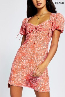 river island asymmetric dress in red stripe