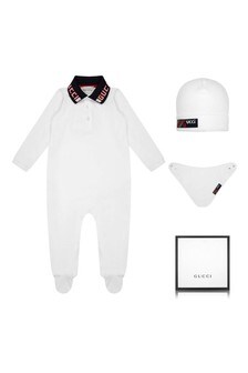 GUCCI Kids Boys White Pique Babygrow Gift Set (3個)