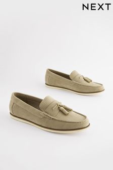 Grey Embossed Tassel Loafers