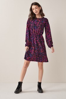 Purple Animal Fochette Long Sleeve Dress