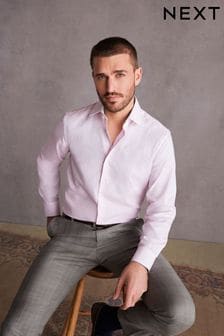 Pink Signature Textured Single Cuff Shirt With Trim Detail