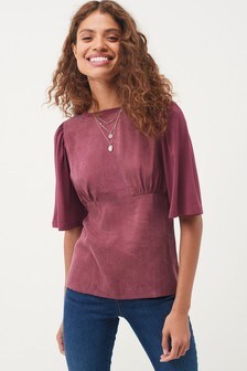 Berry Red Short Sleeve Cupro Top