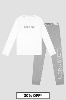 طقم بيجاما رمادي للبنات من Calvin Klein Underwear