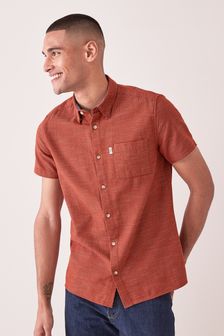 Rust Brown Short Sleeve Stripe Shirt