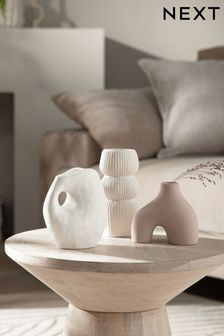 Natural Natural Sculptural Scandi Ceramic Set of 3 Flower Vase