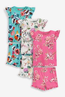 Pink/Blue/Cream Floral 3 Pack Short Pyjamas (9mths-16yrs)
