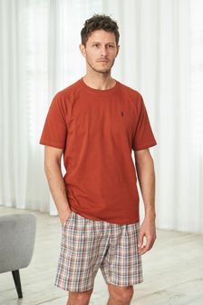 Orange/Grey Check Cotton Short Pyjama Set