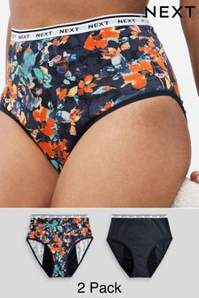 Navy Floral Print/Plain Navy Heavy Flow Period Knickers 2 Pack
