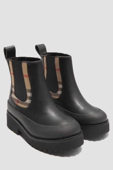 Burberry Kids Girls Vintage Check Detail Leather Chelsea Boots
