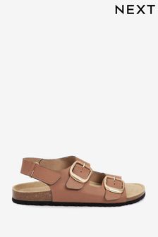 Tan Brown Back Strap Leather Footbed Sandals